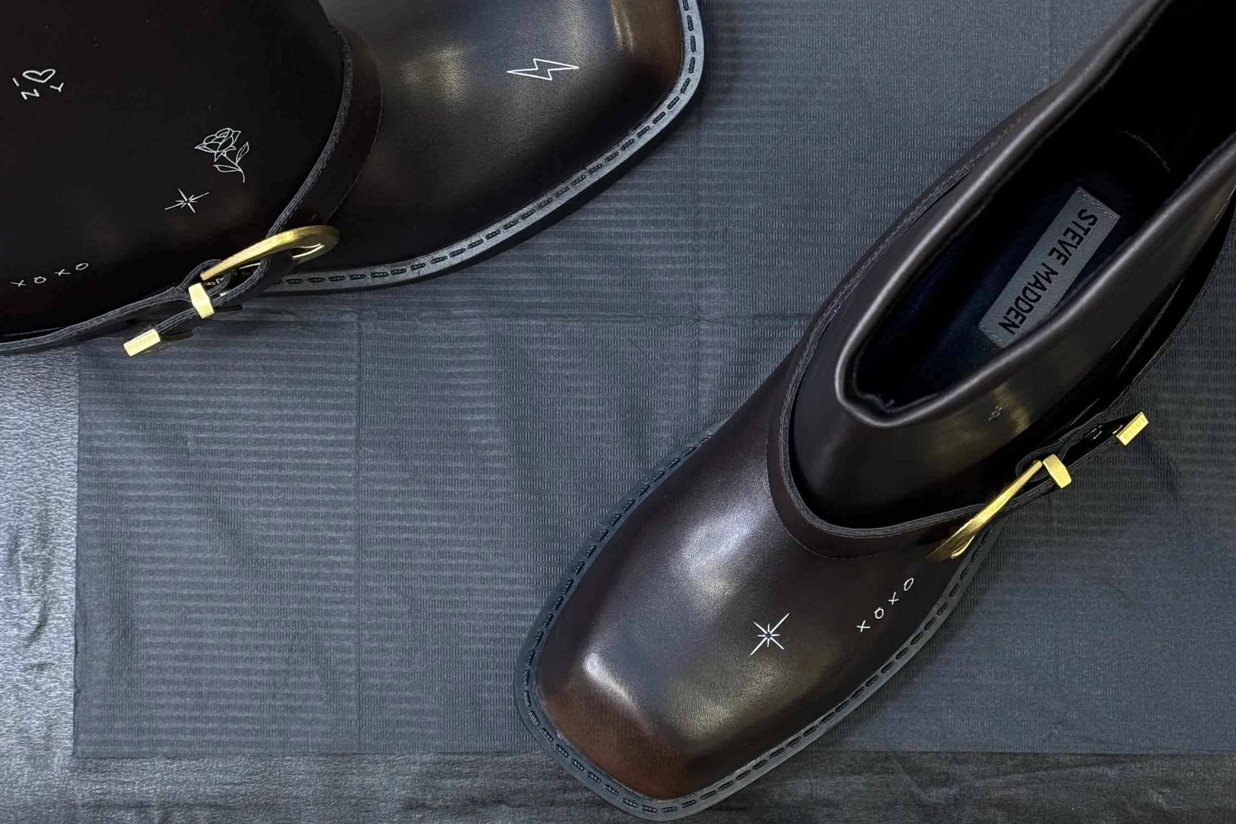 Bespoke tattooed leather boots for Steve Madden 