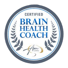 Certified Brain Health Coach badge with laurel wreath and logo