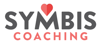 SYMBIS Coaching logo with a red heart replacing the dot above the I in SYMBIS and COACHING written below in red letters.