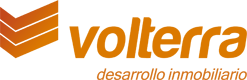 Logo de Volterra, desarrollo inmobiliario, en colores naranja y negro.