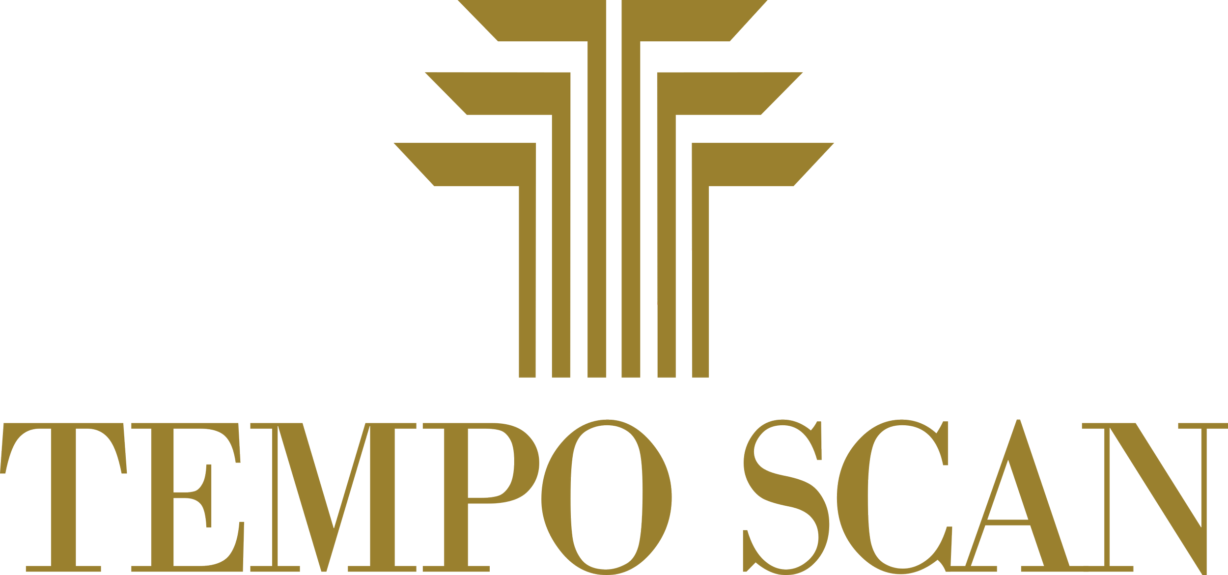 Logo for Tempo Scan, featuring a stylized gold tree with geometric branches above the company name in gold letters.