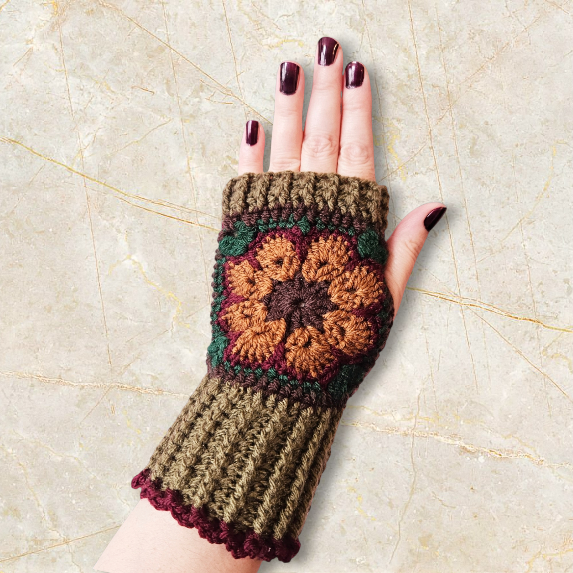 Cosy Flower Fingerless Gloves