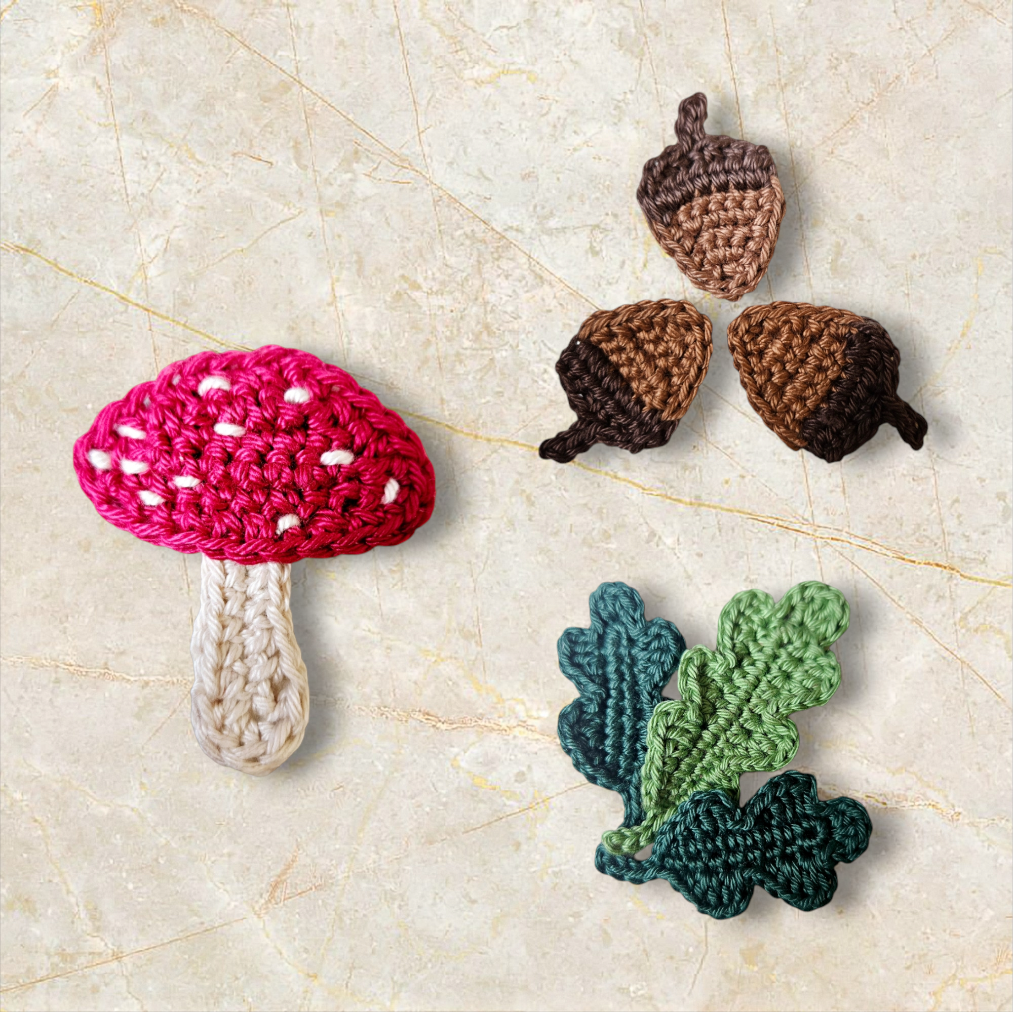 Acorn, Toadstool and Oak Leaf Crochet Appliques
