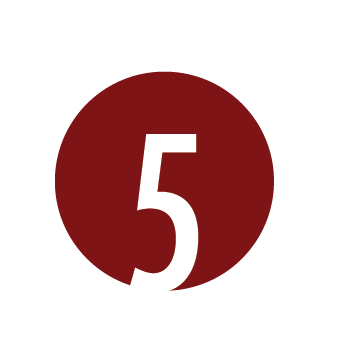 Number five inside a maroon circle.