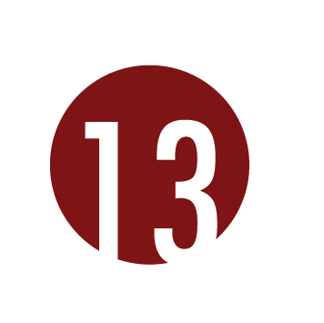 A red circle with the number 13 in white at the center.