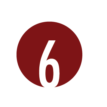 Number 6 inside a red circle on a black background.