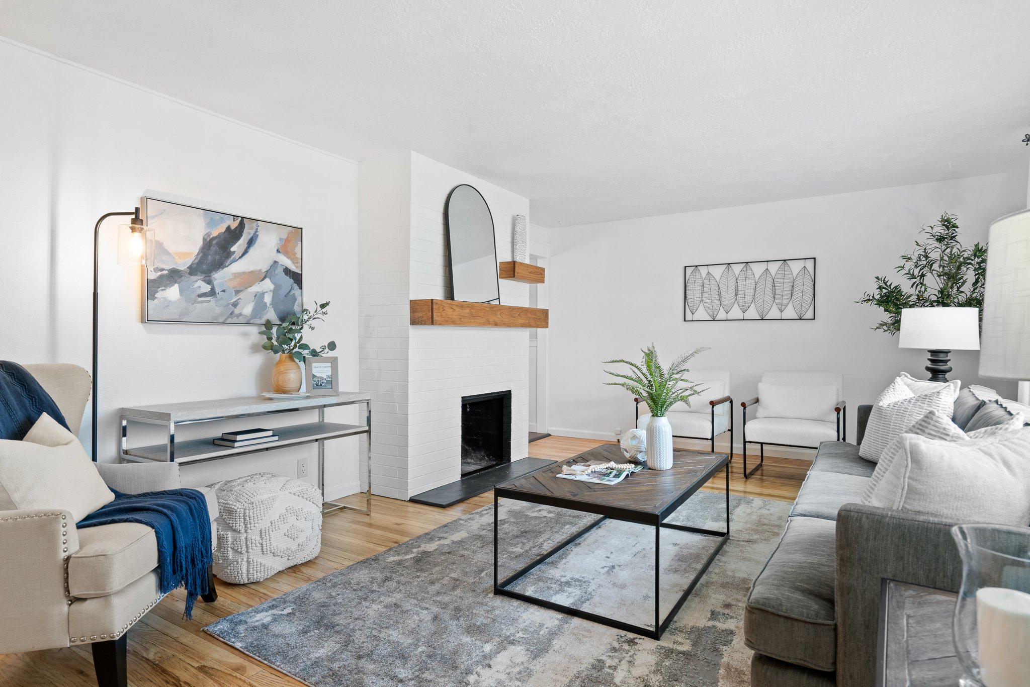 Bright living room real estate photography showcasing clean composition and natural light in a Salem Oregon home