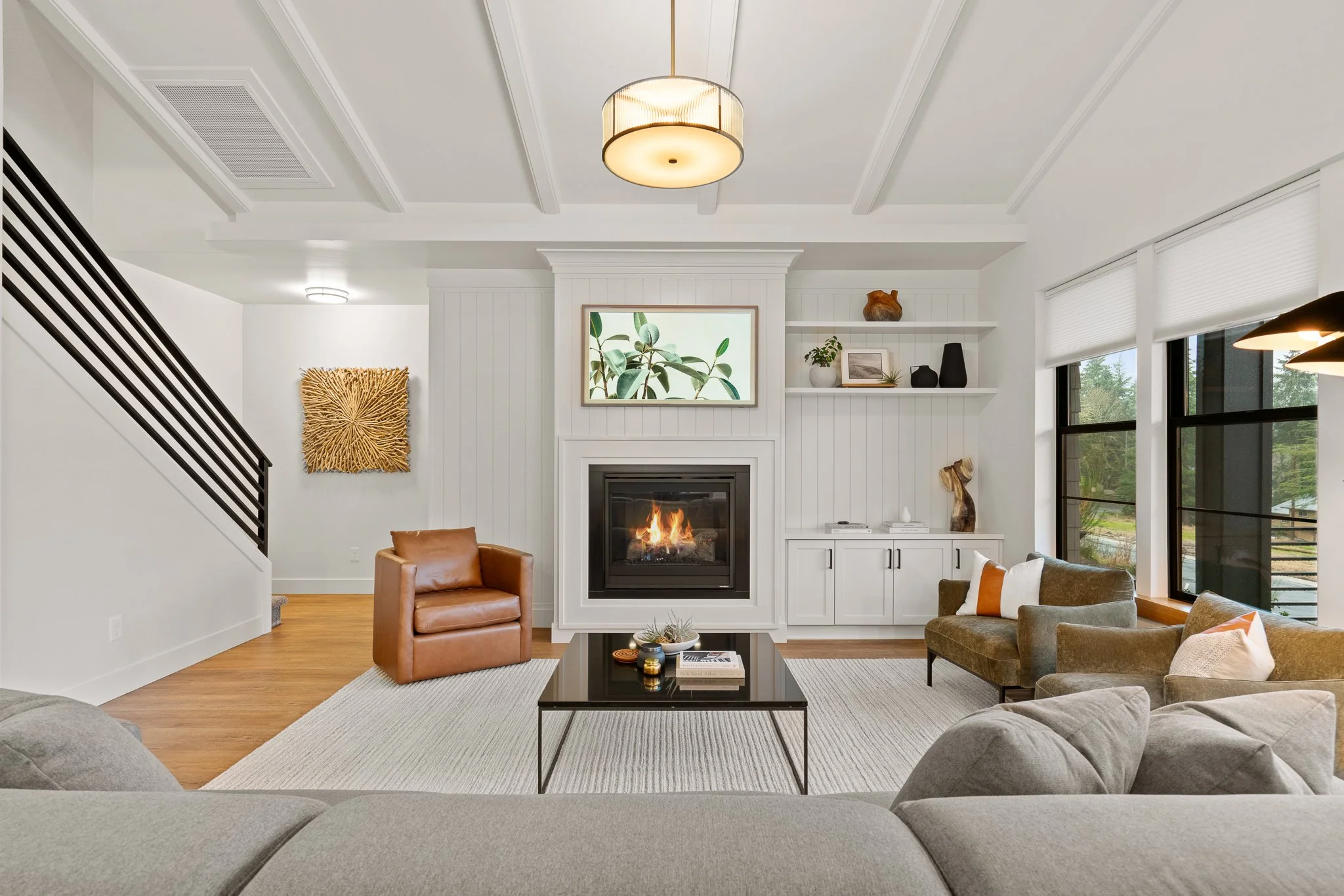 Professional real estate photography showcasing a bright, modern living room in a Salem, Oregon home