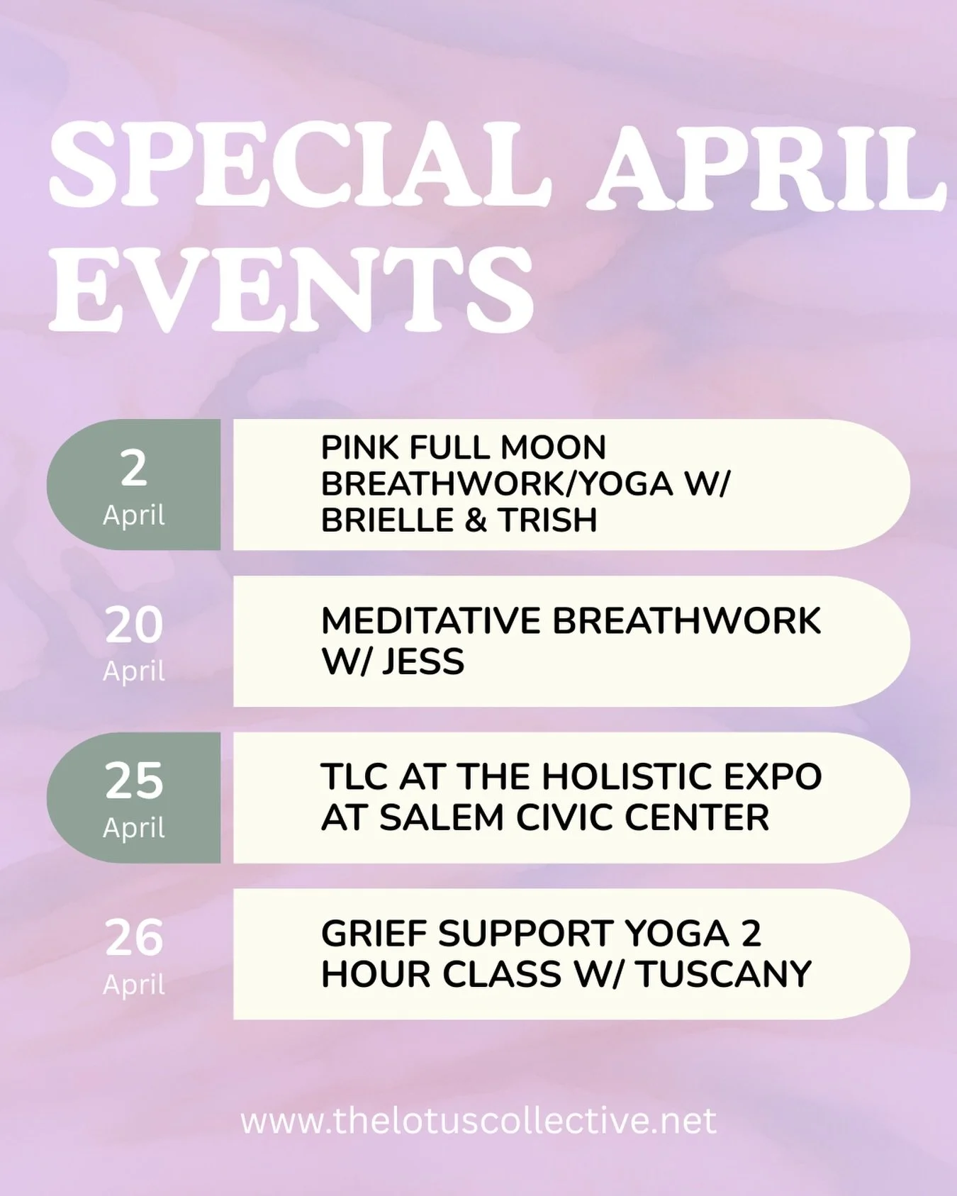We&rsquo;ve got a lot of special events happening at the lotus collective in addition to our regularly scheduled classes happening in April!! 😍🪷

We&rsquo;ve got our full April schedule up on the website now for you all so you can plan your schedul