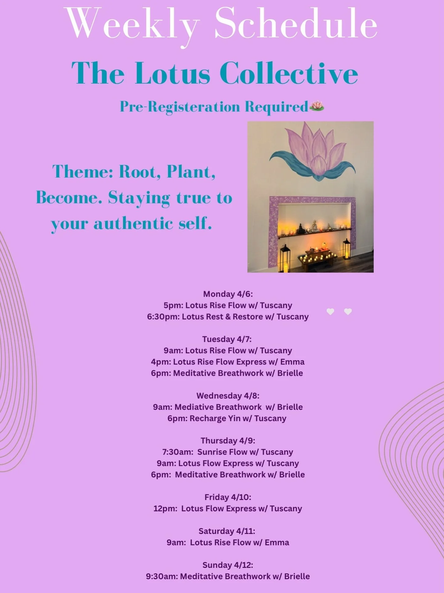 Happy Sunday and Happy Easter Lotus Fam!!☀️🌸🪷 We are so exciting for this upcoming week with so many opportunities to be in the space yaya! The weekly theme focusing on being our authentic selves and really finding our roots. Sometimes we lose this