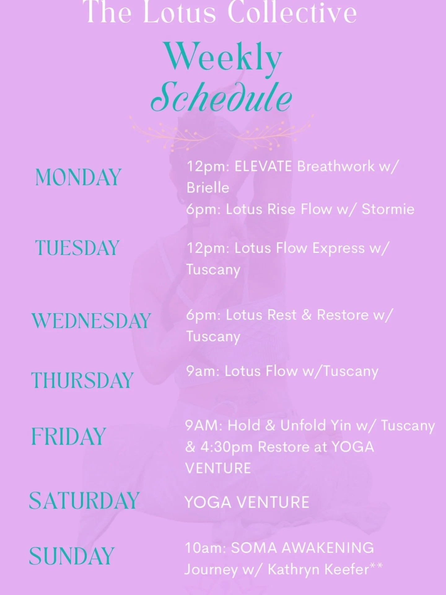Happy Sunday Lotus Fam!!💓🪷 here&rsquo;s the weekly schedule! 

This week&rsquo;s theme is exploring what comes up with today&rsquo;s blue full moon🌕 lots of release, expansion, changes, taking action, etc. Feel all the feels, journal, log off soci