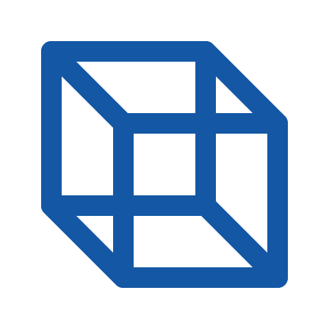 Blue 3D wireframe cube icon