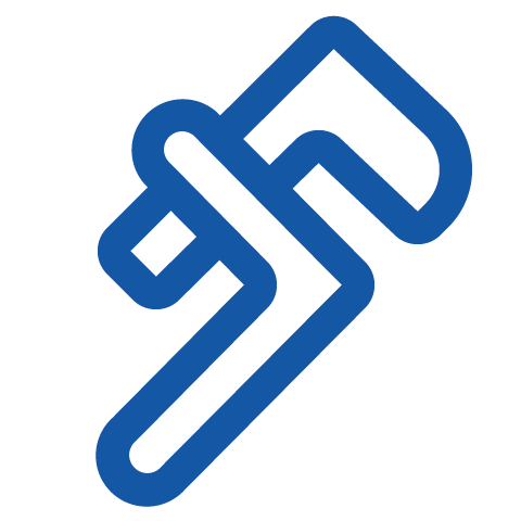Blue line art of a hammer on a black background.