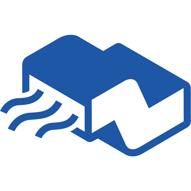 A simple graphic design with a white background and a wide blue rectangular shape across the middle.