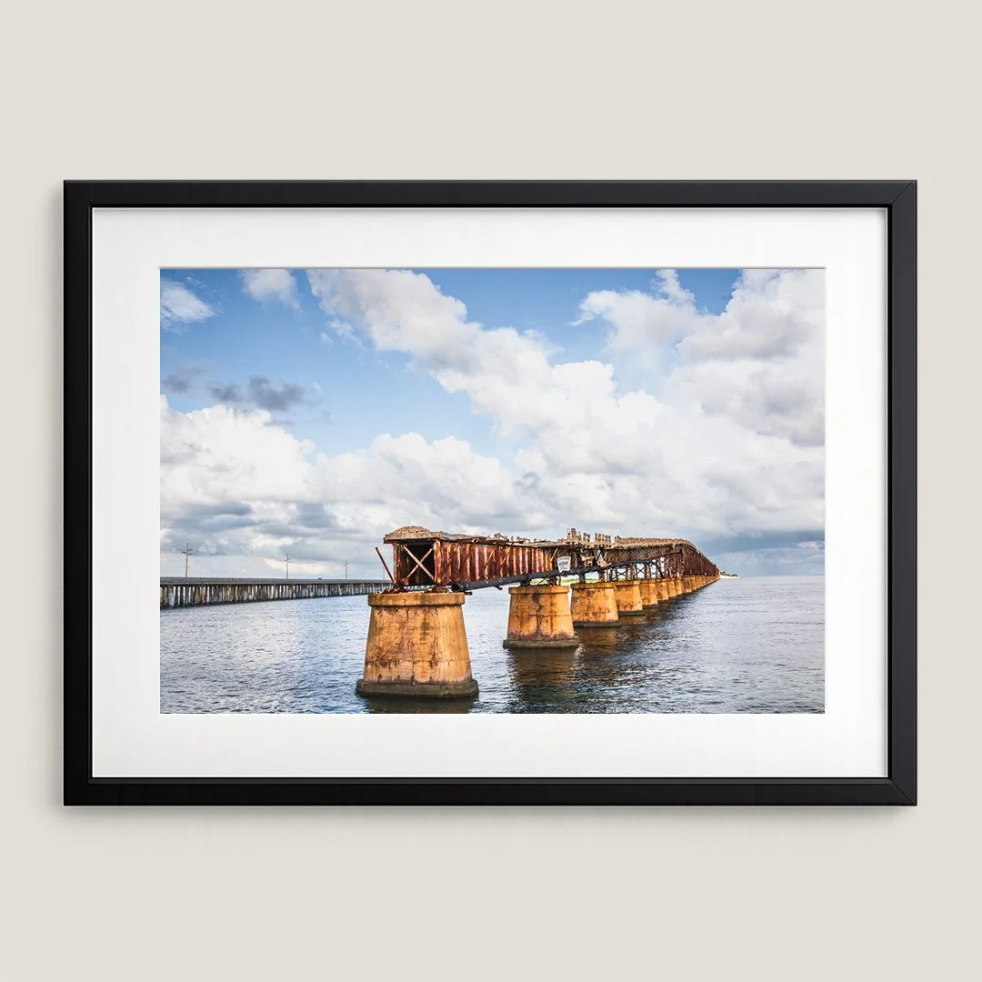 Old Bahia Honda Rail Bridge photograph in black frame with white mat.