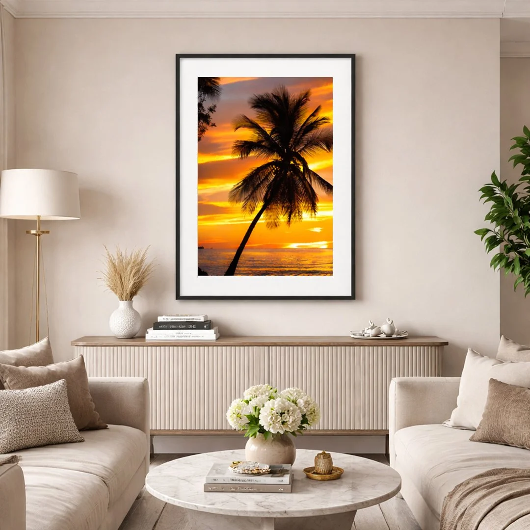 Florida Keys palm silhouette artwork showcased in modern home interior.
