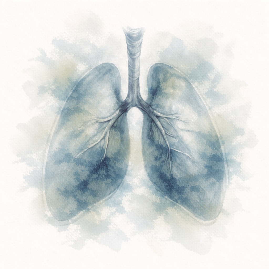 Illustrazione digitale dei polmoni umani con bronchi e vie respiratorie visibili.