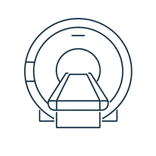 icona di una risonanza magnetica con un lettino all'interno del macchinario.