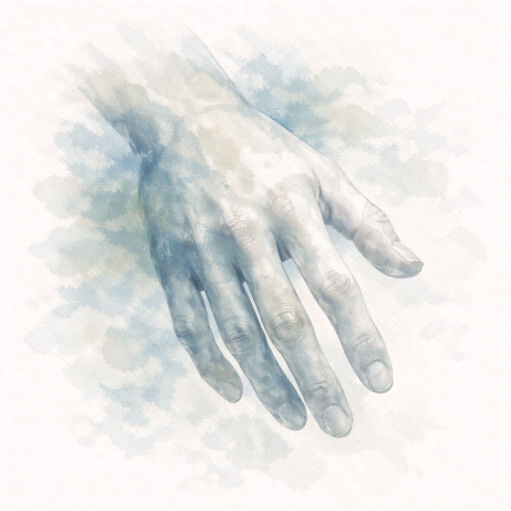 Immagine stilizzata di una mano umana con effetti di sfocatura e trasparenza.