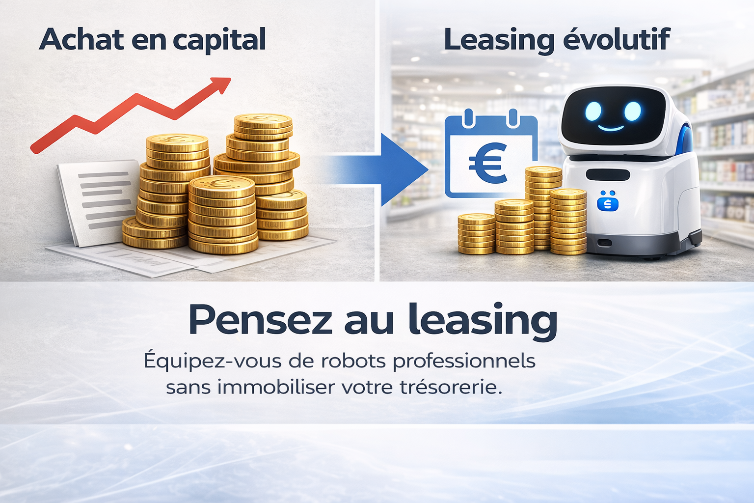 Un graphique mettant en avant les avantages du leasing pour financer l'acquisition de robots de service professionnels.