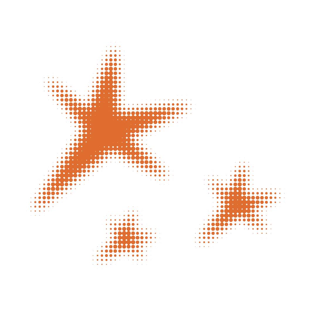 Dot-patterned orange star shapes on a black background.