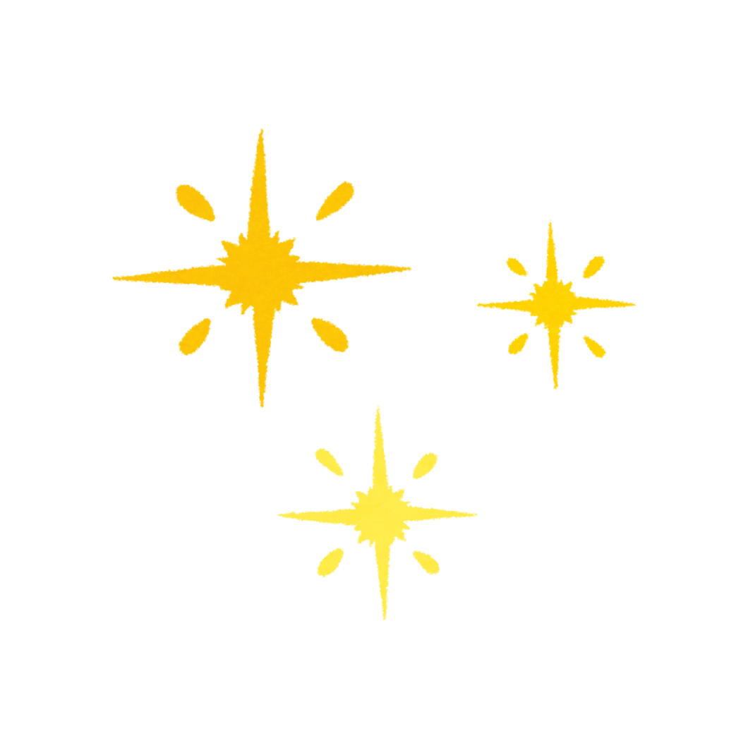 Three yellow shooting stars on a black background.