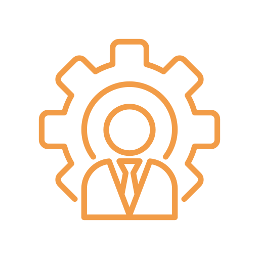 Illustration of a person with a gear symbol, representing management or settings.
