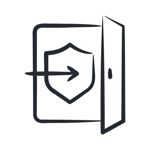 Icon of a shield with an arrow pointing right, inside a closed door, representing security or data protection.