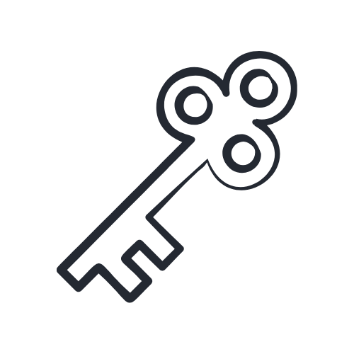A graphic icon of a key with three circular shapes at the top.