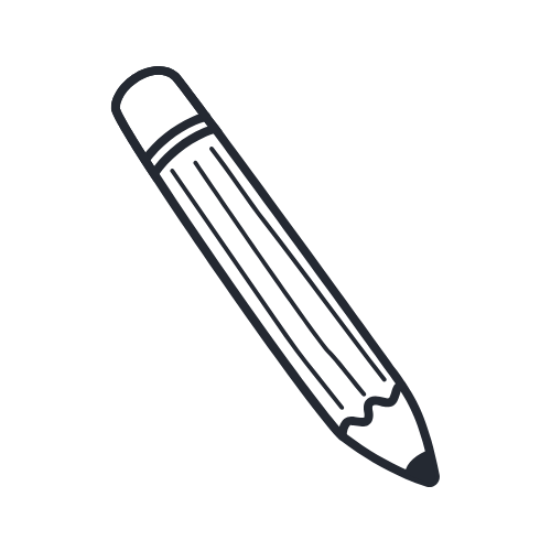 Line drawing of a pencil with an eraser on a black background.