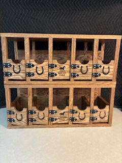 White oak toy horse stall barns with laser engravings