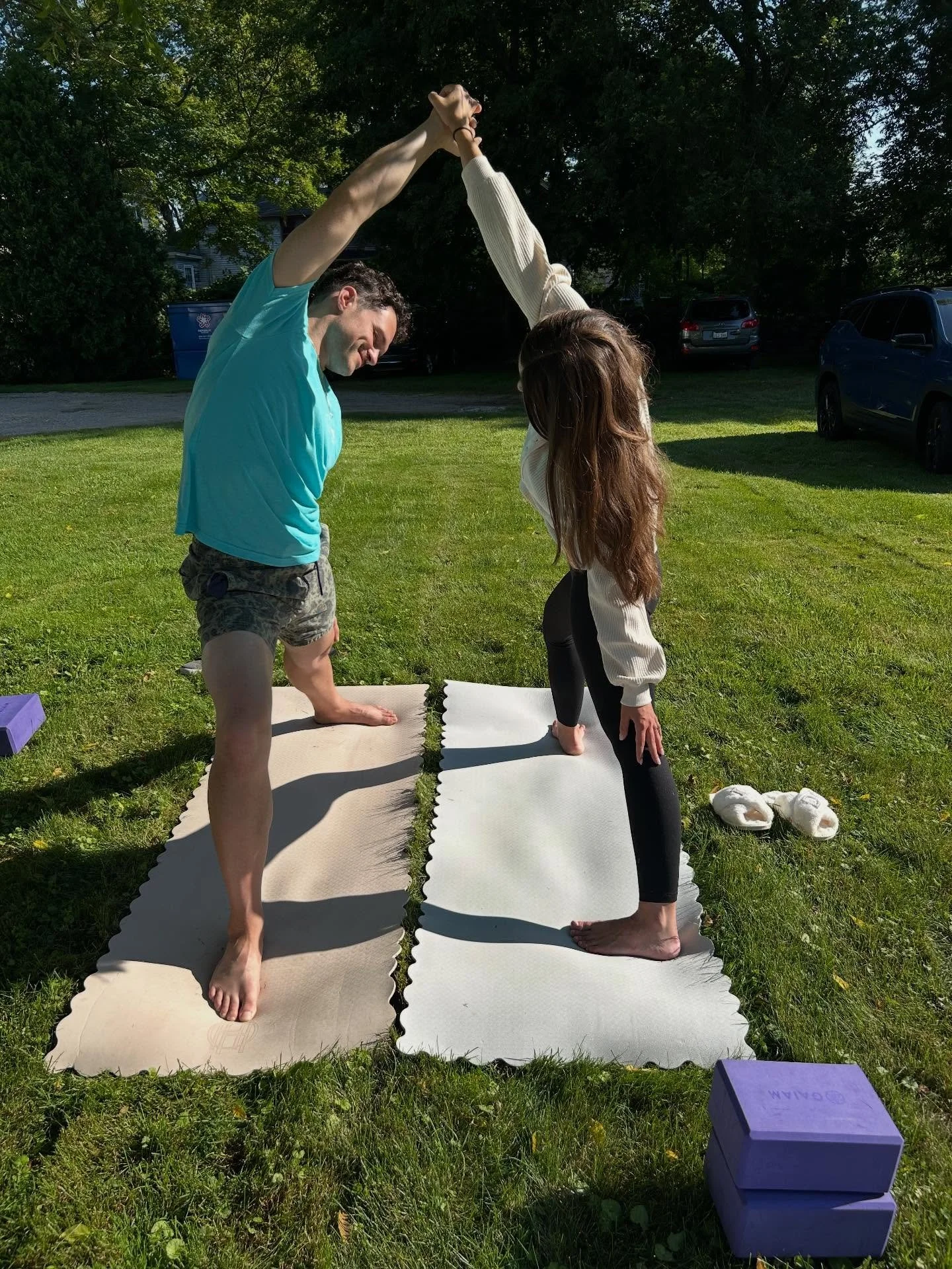 This bride &amp; groom chose a yoga session just for the two of them. It was a great way to start their big day! #partneryoga #zeneverafter #brideandgroom #weddingday #weddingyoga