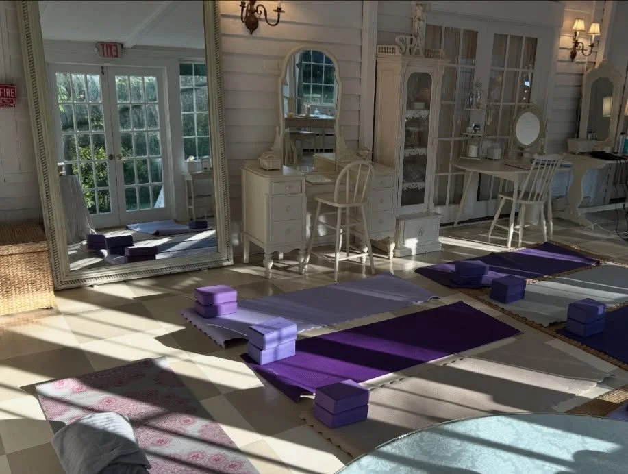 Welcome to the spa at @lordthompsonmanor as it&rsquo;s transformed into a peaceful zen spot for a morning practice. Sunlight streaming through the windows, all mats &amp; props provided, you start the day with a moment to really center and calm your 