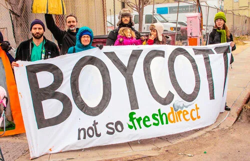 FreshDirect breaks ground on 500,000 square foot facility as protestors demonstrate outside