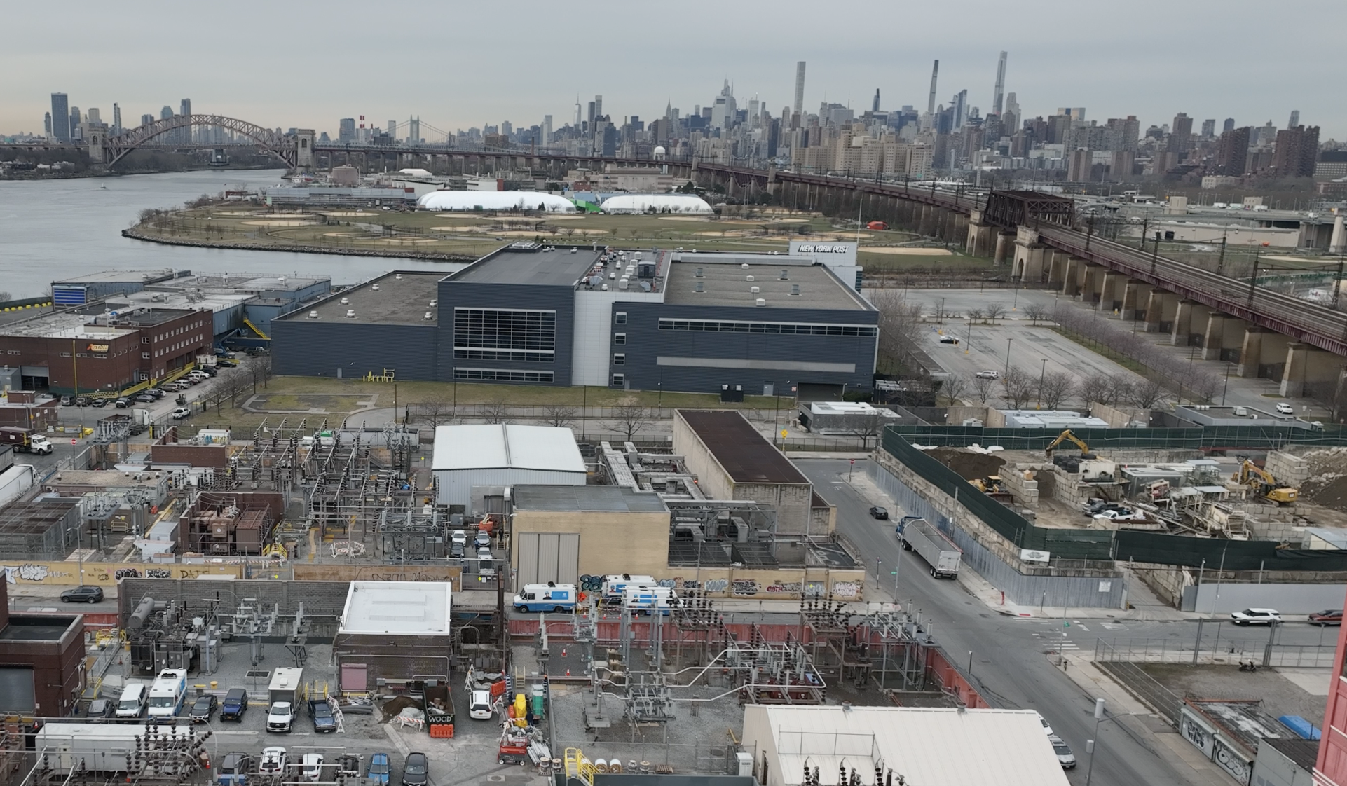 South Bronx former NY Post Building Drone Photo with NYC Skyline