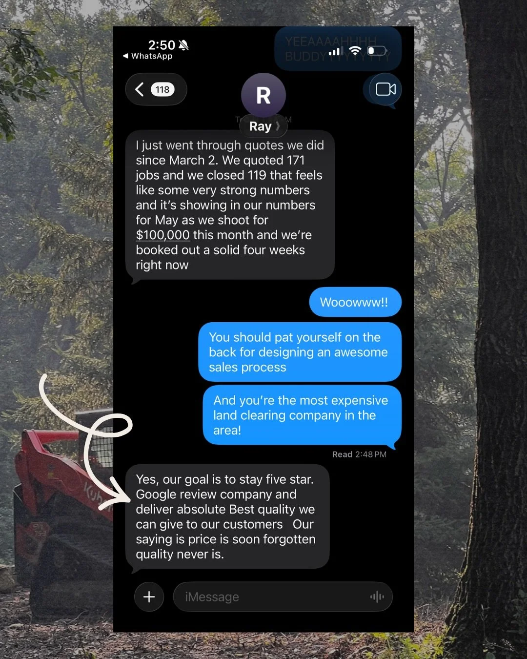 &ldquo;Price is soon forgotten, quality never is&rdquo; ~ a land clearing business owner who understands that a killer sales process is the key. 

Business is about doing the boring basics over and over until you&rsquo;re an expert in it. 

The best 