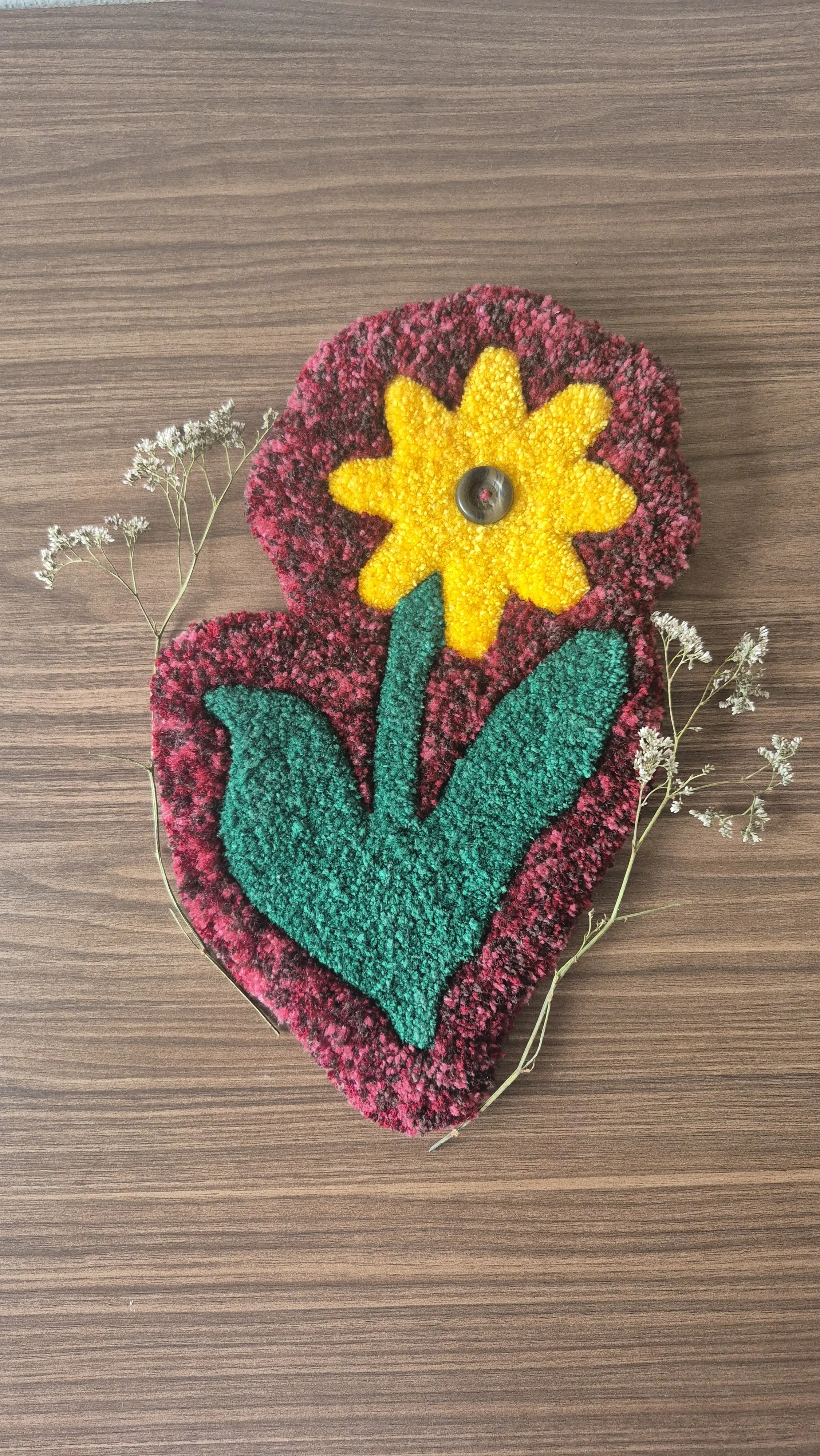 Yellow and Purple Flower with Button - Tufted Wall Art