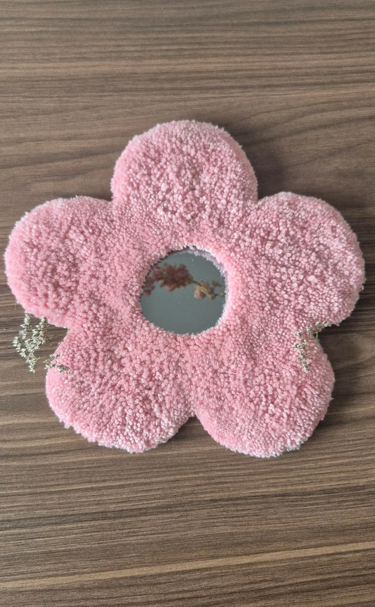 Pink Flower Mirror - Tufted Wall Art
