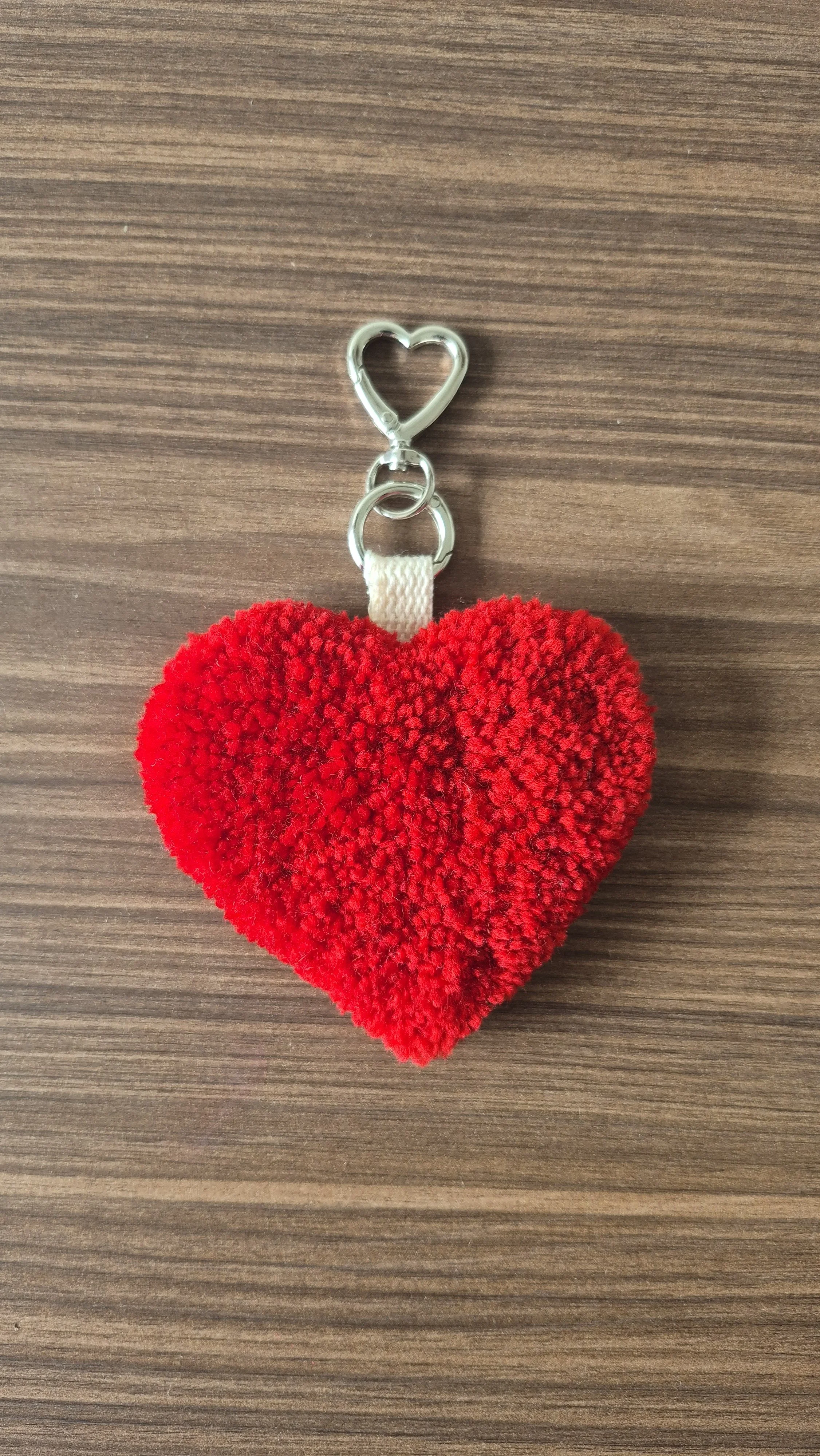 Heart with Heart Shaped Hook - Tufted Keychain