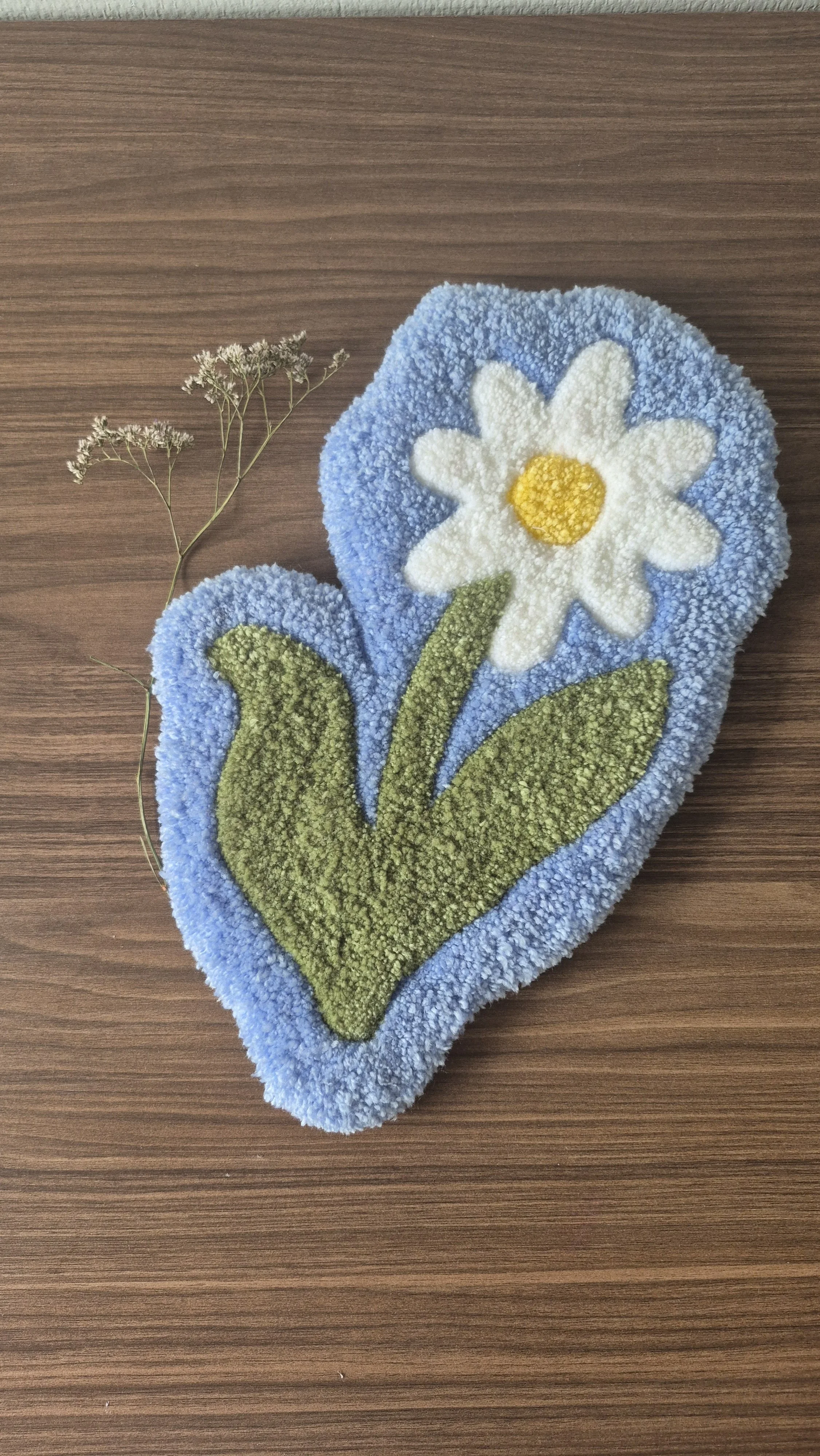 White, Yellow, and Blue Flower - Tufted Wall Art