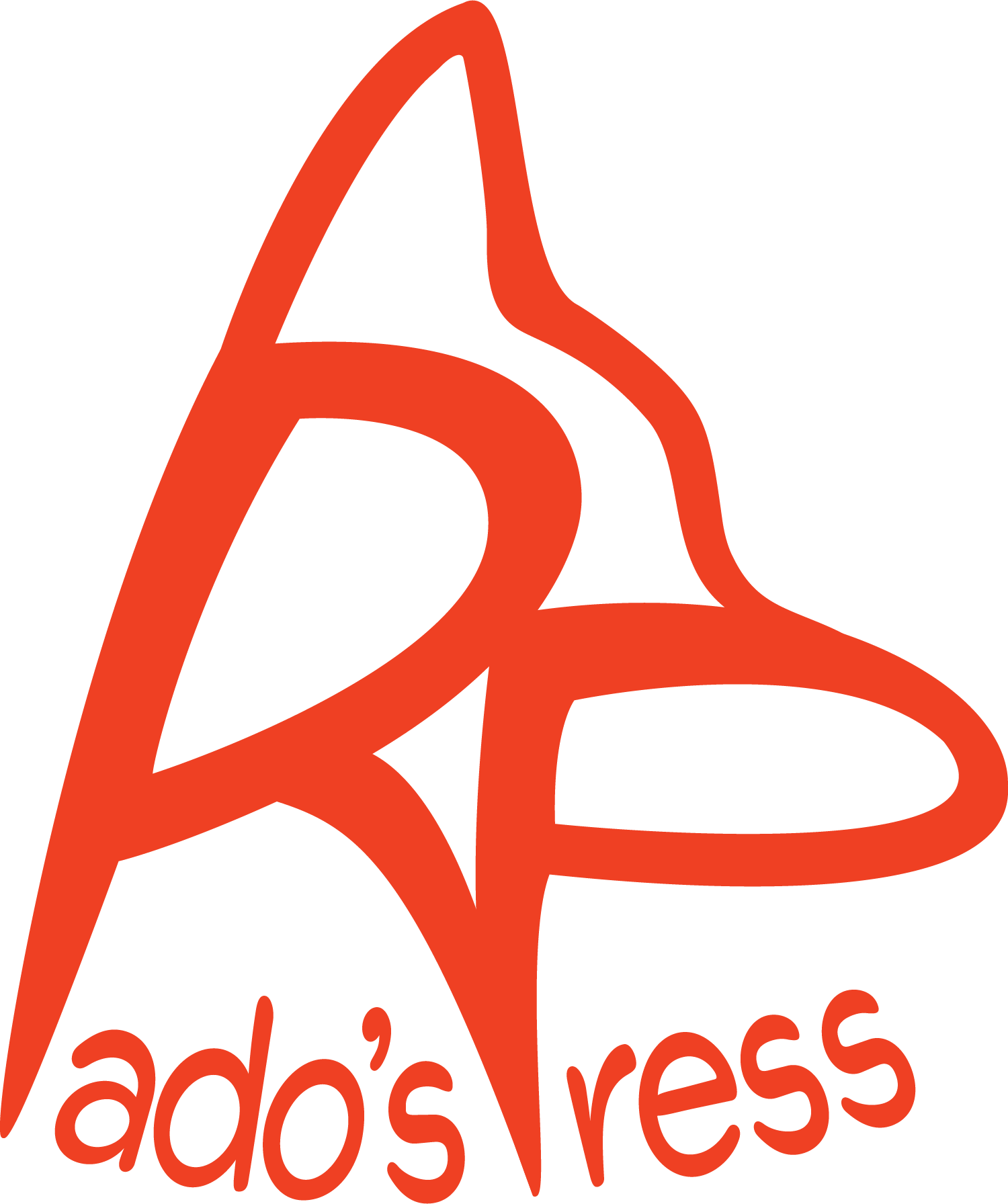 Logo for ado's press featuring a stylized red AK-47 rifle with the words 'ado's press' below in red.