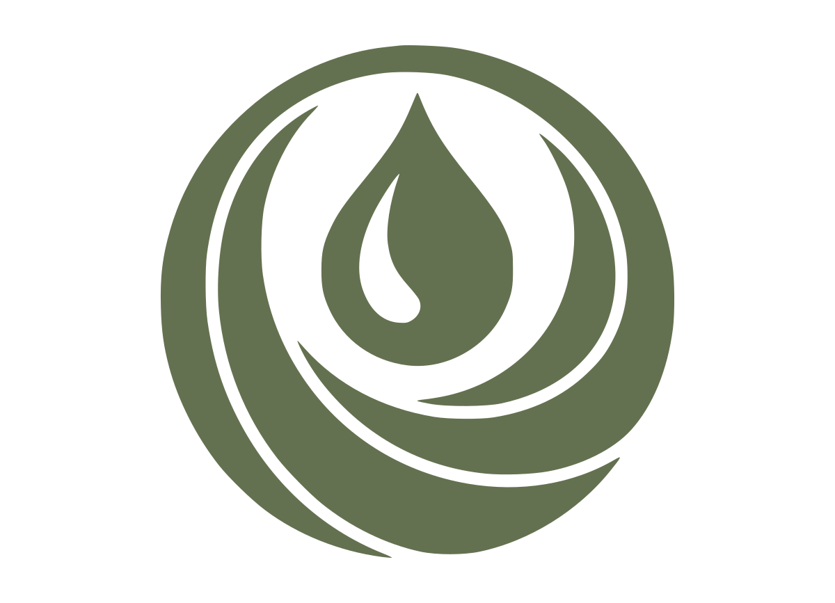 A stylized green icon of a drop of water inside a circular border.