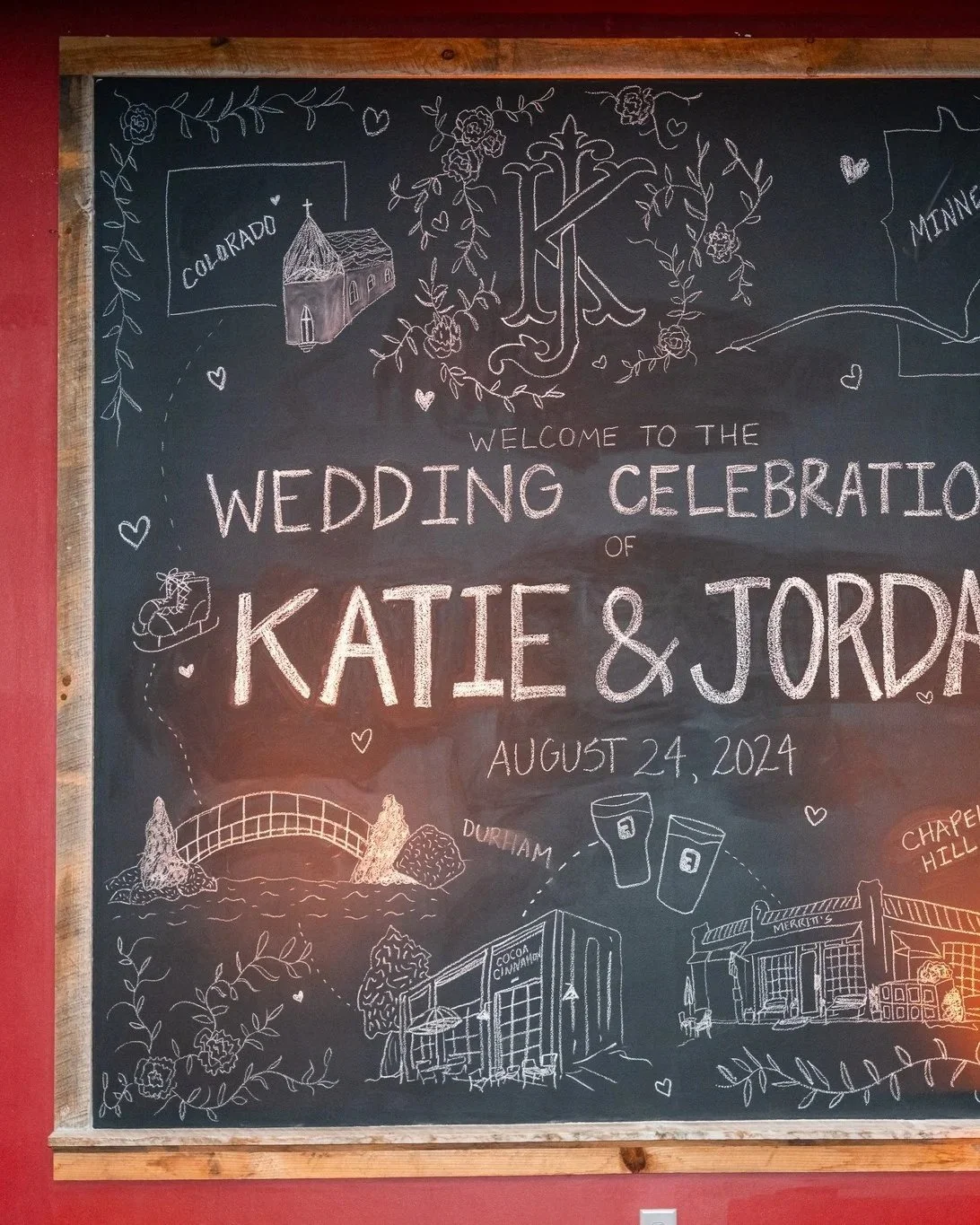 Chalk Signage for Katie and Jordan's reception in downtown Durham