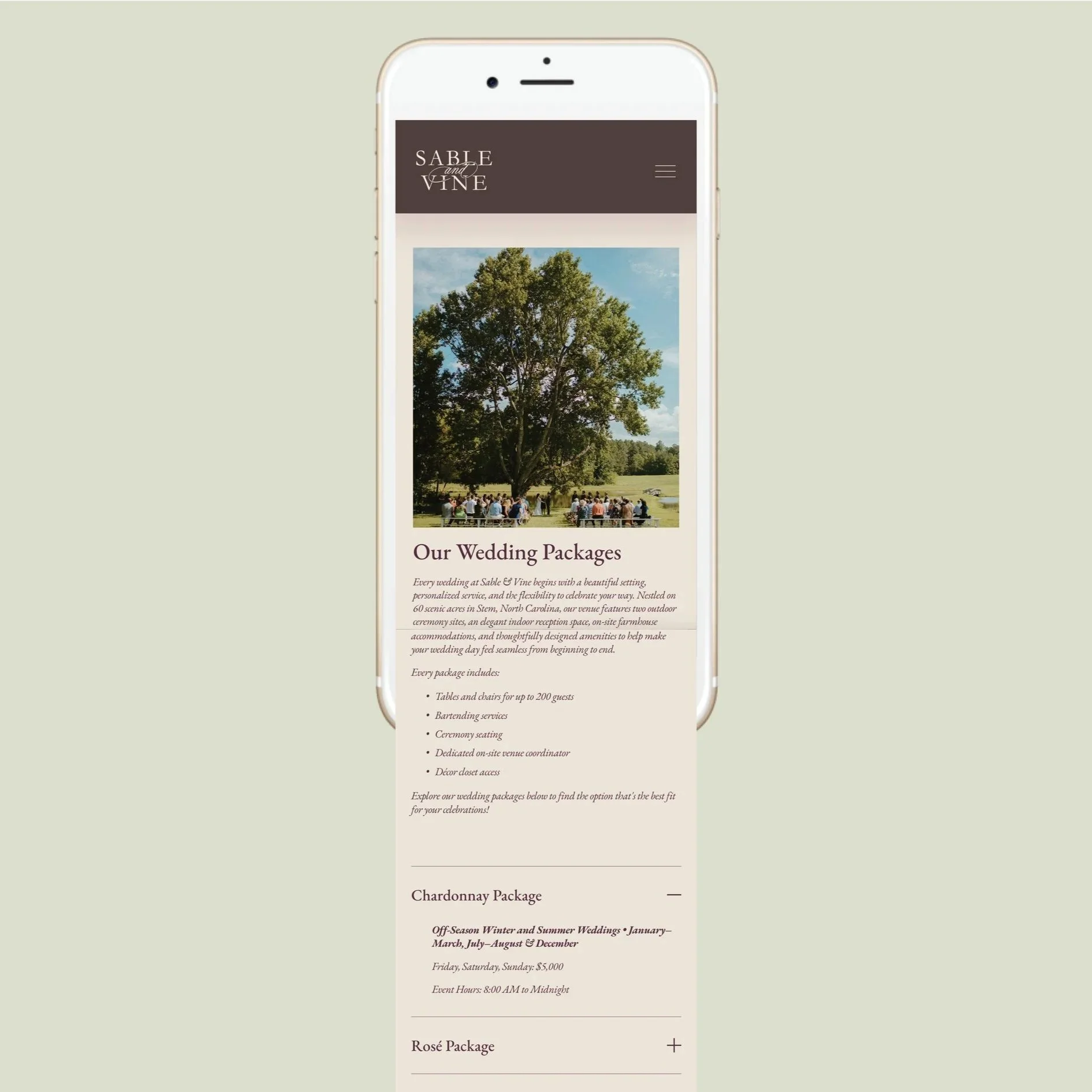Sable and Vine Weddings Webpage Design