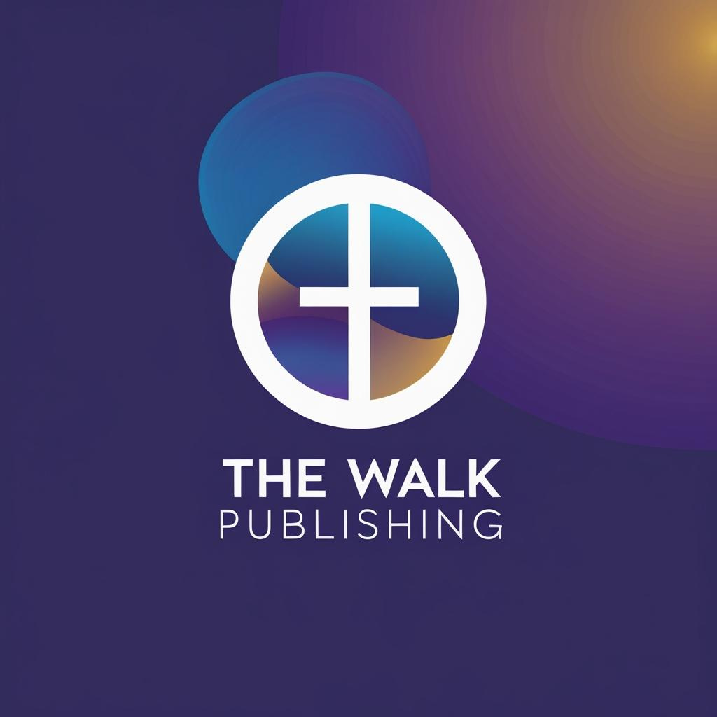 The Walk Publishing Christian book publisher logo with a circular emblem and colorful light effects on a dark background
