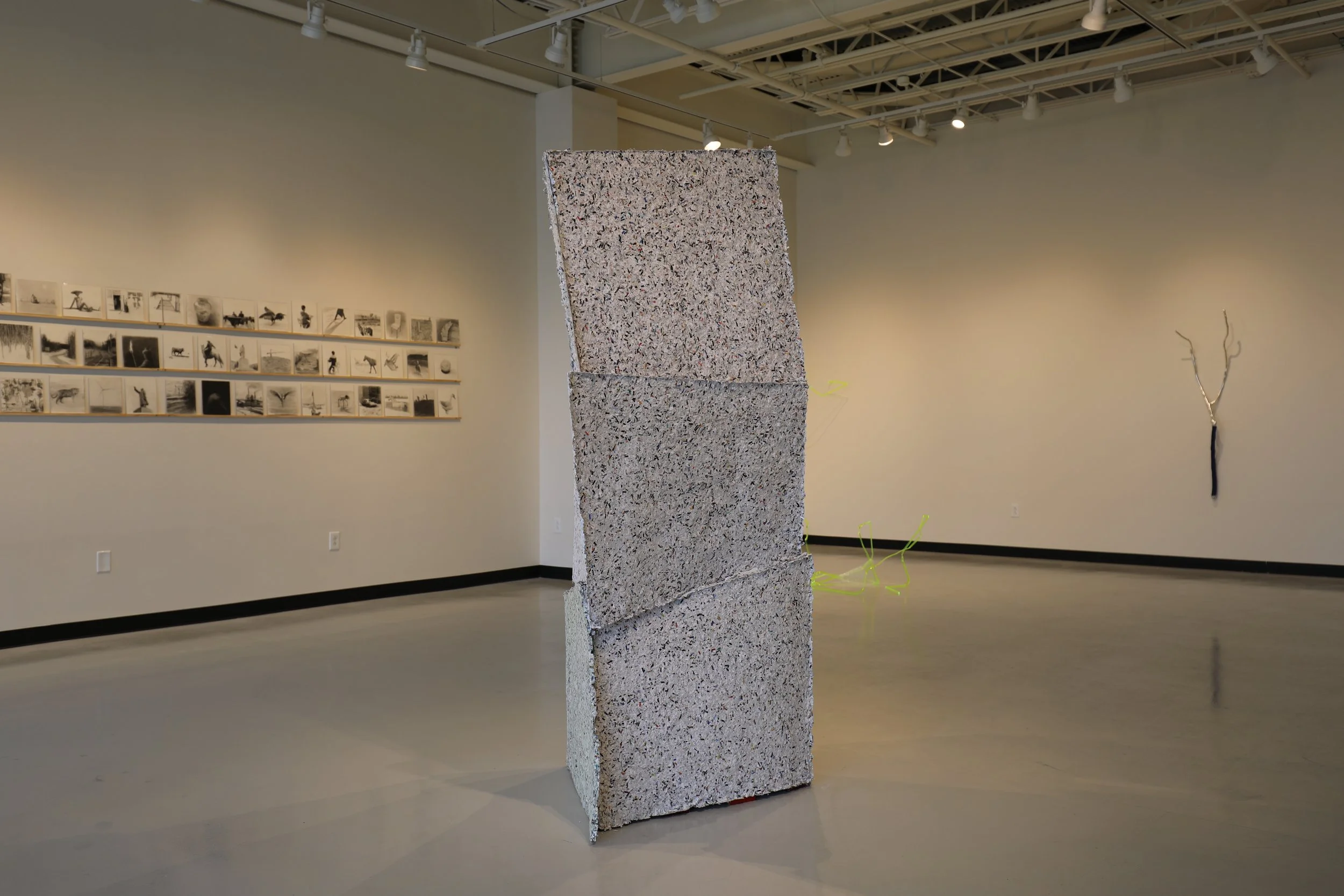 Make the End Soft; handmade paper, cardboard, screws; 7'x'3'x3'