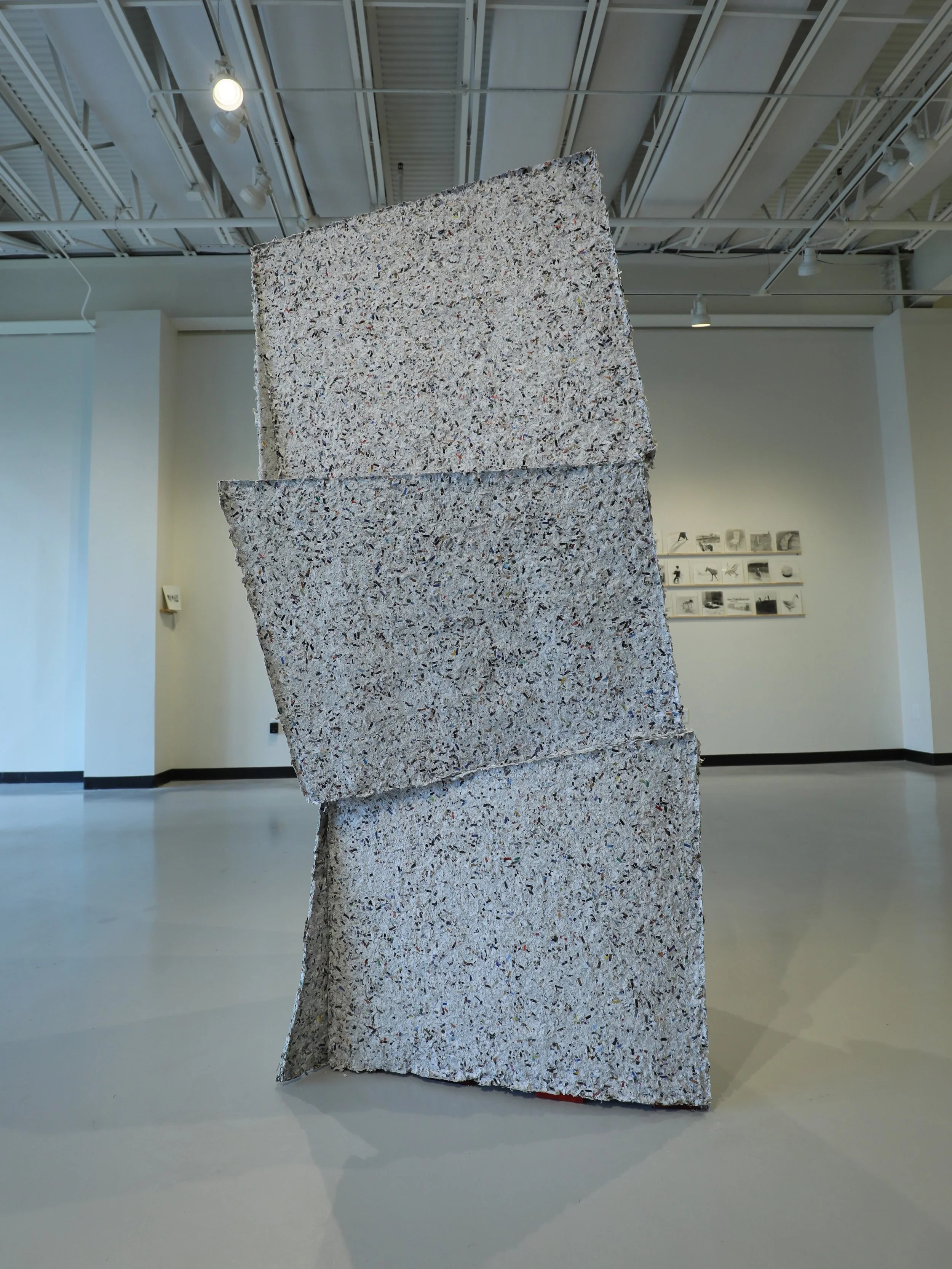 Make the End Soft; handmade paper, cardboard, screws; 7'x'3'x3'