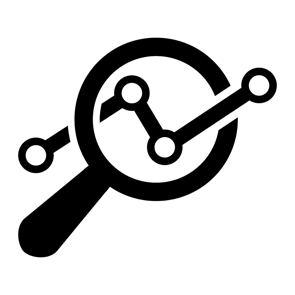 Line drawing of a magnifying glass inspecting a speedometer or gauge.