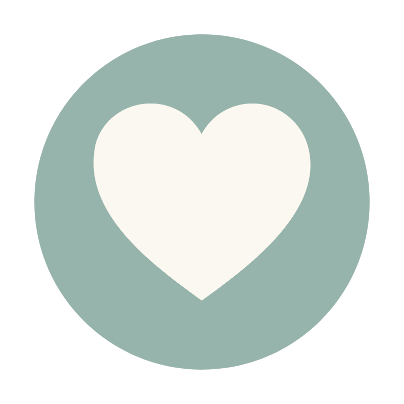 A white heart inside a gray circle with a black background.