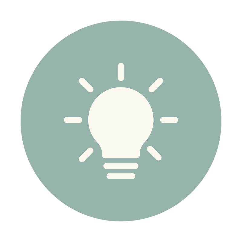 Light bulb icon with rays of light, representing an idea or innovation.